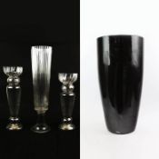 GLASS VASES, THREE AND A PORCELAIN FLOOR VASE (4).