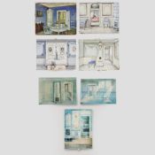 FOUR VARIOUS INTERIOR SCENE OIL ON CANVAS PAINTINGS.