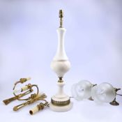 A WHITE ALABASTER TURNED COLUMN TABLE LAMP. (5).