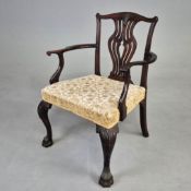 GEORGE III MAHOGANY OPEN ARMCHAIR.