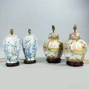 TWO PAIRS OF CHINESE CERAMIC TABLE LAMPS (4).