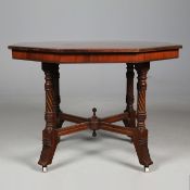 LATE VICTORIAN WALNUT AND EBONISED CENTRE TABLE.