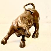 CONTEMPORARY BRONZE BULL SCULPTURE.