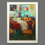 MIKHAIL ZHAROV (21ST CENTURY). FLOWERS AND FRUIT ON THE TABLE.