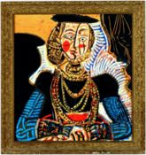 AFTER PABLO PICASSO. YOUNG WOMAN AFTER CRANACH ON SILK.
