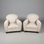 ART DECO ARMCHAIRS UPHOLSTERED IN MULBERRY ROMO FABRIC (2).
