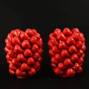 CERAMIC STRAWBERRY VASES, A PAIR.