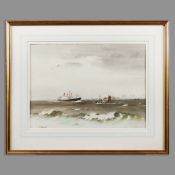 ROLAND VIVIAN PITCHFORTH RA ARWS (BRITISH 1895-1982). SHIPS OFF THE COAST. (d)