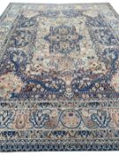 ANTIQUE PERSIAN KERMAN LAVER CARPET.