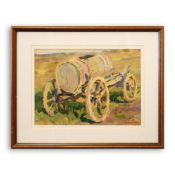 VLADIMIR CHERNOUSENKO (1932-2000). WOODEN WATER BARREL ON WHEELS 1959.