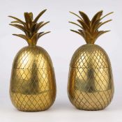 PAIR OF GILT METAL PINEAPPLE JARS.