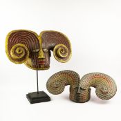 TWO YORUBA NIGERIAN HELMETS. (2).