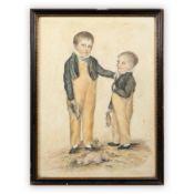 19TH CENTURY BRITISH SCHOOL. YOUNG BOYS WITH RABBITS.