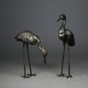 SCULPTURAL CRANES, 2 IN DIFFERING POSES.