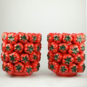 CERAMIC TOMATO VASES, A PAIR.
