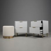 SIDE CHESTS, A PAIR, WITH A BARREL STOOL (3).