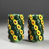 CERAMIC AVOCADO VASES, A PAIR.