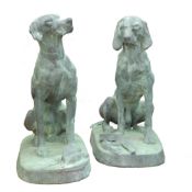 SCULPTURAL HUNTING DOGS, 2 DIFFERING.