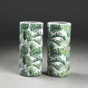 TROPICAL FOLIATE PRINT STICK STANDS, A PAIR.