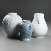 CERAMIC VESSELS, 3 OF DIFFERING DESCRIPTIONS.