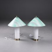 MURANO STYLE GLASS TABLE LAMPS, A PAIR.