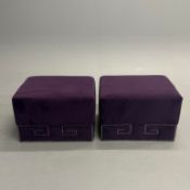 PURPLE VELVET UPHOLSTERED OTTOMANS, A PAIR.