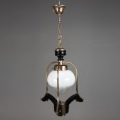 1960s ITALIAN PAINTED WOOD AND BRASS PENDANT LIGHT.
