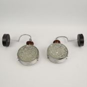PAIR OF 1970s ITALIAN GLASS AND CHROME WALL LIGHTS.