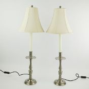 CANDLE STICK FORM TABLE LAMPS, A PAIR.
