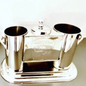 POLISHED METAL TWO BOTTLE WINE COOLER.
