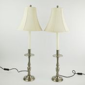 CANDLE STICK FORM TABLE LAMPS, A PAIR.