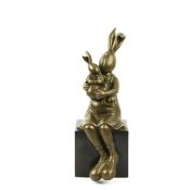 CONTEMPORARY SCHOOL SCULPTURAL STUDY OF MOTHER AND CHILD RABBITS.
