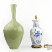 CELADON BOTTLE VASE AND CHINESE TABLE (2)