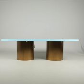 JULIAN CHICHESTER ISLAND TABLE TOP WITH 2 DRUM TABLE BASES.