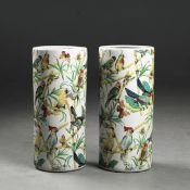 BIRD PRINT STICK STANDS, A PAIR.