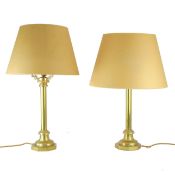 TABLE LAMPS, A PAIR, BRASS COLUMNS.