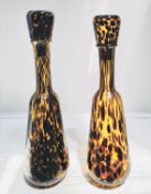 PAIR OF MURABNO STYLE TORTOISE SHELL GLASS DECANTERS