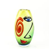 PICASSO STYLE GLASS FACE VASE.