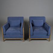PAIR OF SOFA.COM CHESTER ARMCHAIRS WITH BLUE UPHOLSTERY
