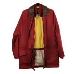 LORO PIANA. 1992 BURGUNDY OLYMPICS 'HORSEY' COAT & GILET - LARGE.