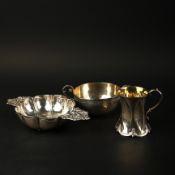 TWO SILVER PORRINGERS AND A CHRISTENING CUP.