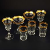 BOHEMIAN GOLD RIM CUT CRYSTAL GLASSES. (43).