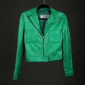 GIANNI VERSACE. 80S GREEN LAMBSKIN LEATHER JACKET - UK 8/10.