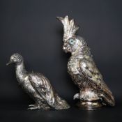 A FRANCO LAPINI SILVER-PLATED COCKATOO AND DUCK WINE COOLER. (2).