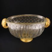 ATTRIBUTED TO ALBERTO DONA, A MURANO GLASS TWIN-HANDLED ICE BUCKET.