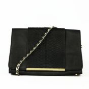 FENDI. BLACK LEATHER SNAKESKIN CROSSBODY BAG.