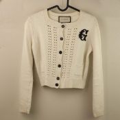 GUCCI. WOOL KNIT CROP CARDIGAN IN CREAM - SMALL.