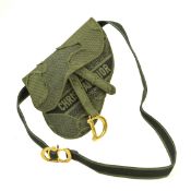 DIOR CANVAS EMBROIDERED CAMOUFLAGE SADDLE BELT BAG GREEN