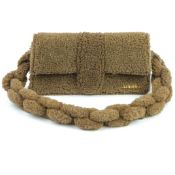 JACQUEMUS LE BAMBIDOU SHEARLING SHOULDER BAG IN BROWN