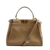 FENDI PEEKABOO REGULAR NAPPA LEATHER HANDBAG IN BROWN